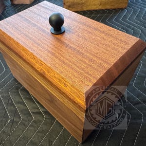 Walnut Keepsake / Momento Box with mahogany lift off lid and a Black finished knob