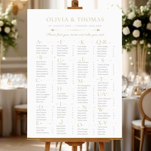 Elegant Alphabetical Seating Chart Template, Minimal Wedding Seating Chart, Gold Minimalist Chart, Editable Canva Template, Instant Download