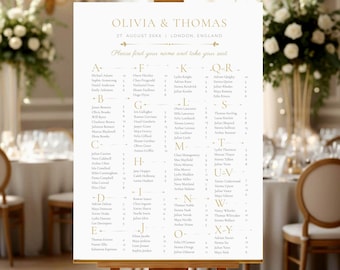 Elegant Alphabetical Seating Chart Template, Minimal Wedding Seating Chart, Gold Minimalist Chart, Editable Canva Template, Instant Download
