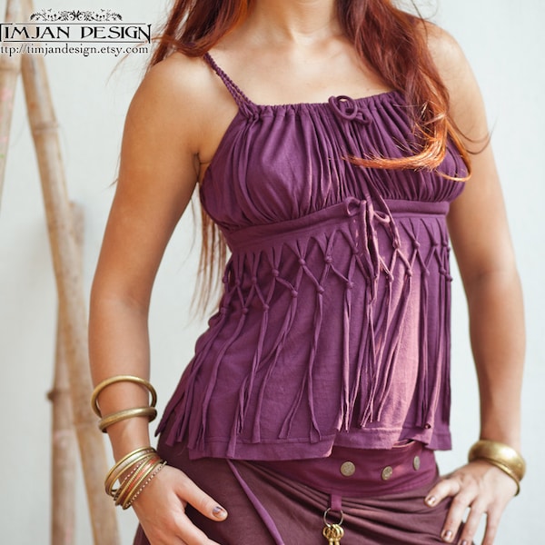 Sale - ORGANIC BAMBOO TOP - Hippie Boho Faery Fairy Pixie Couture Camisole - Plum Purple