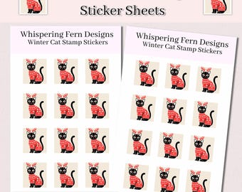 Winter Cat Stamp Sticker Sheet - Holiday Cat with Reindeer Antlers Stickers