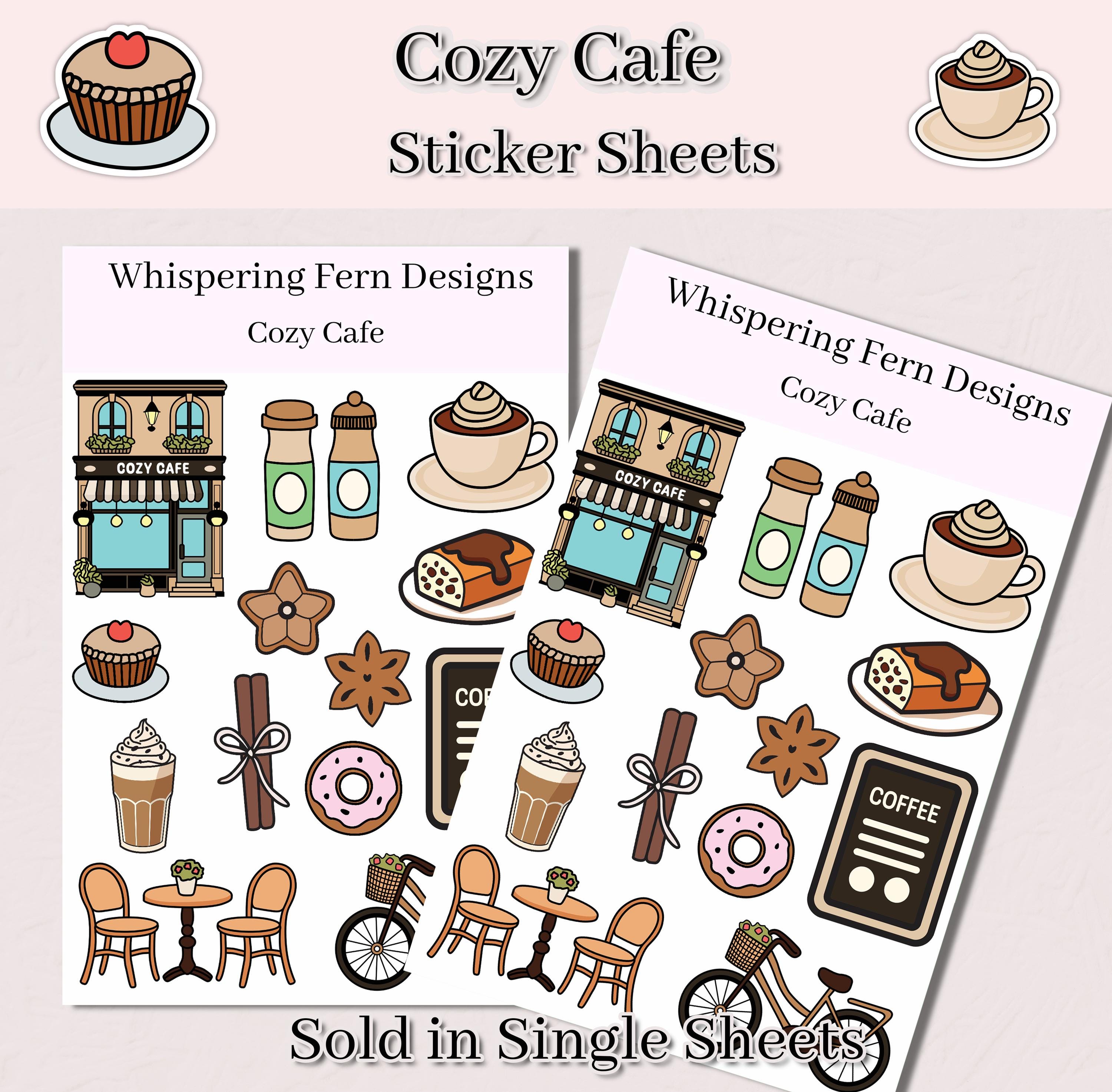 Cozy Cafe Sticker Sheet – Cute Coffee Shop Stickers, Café Aesthetic ...