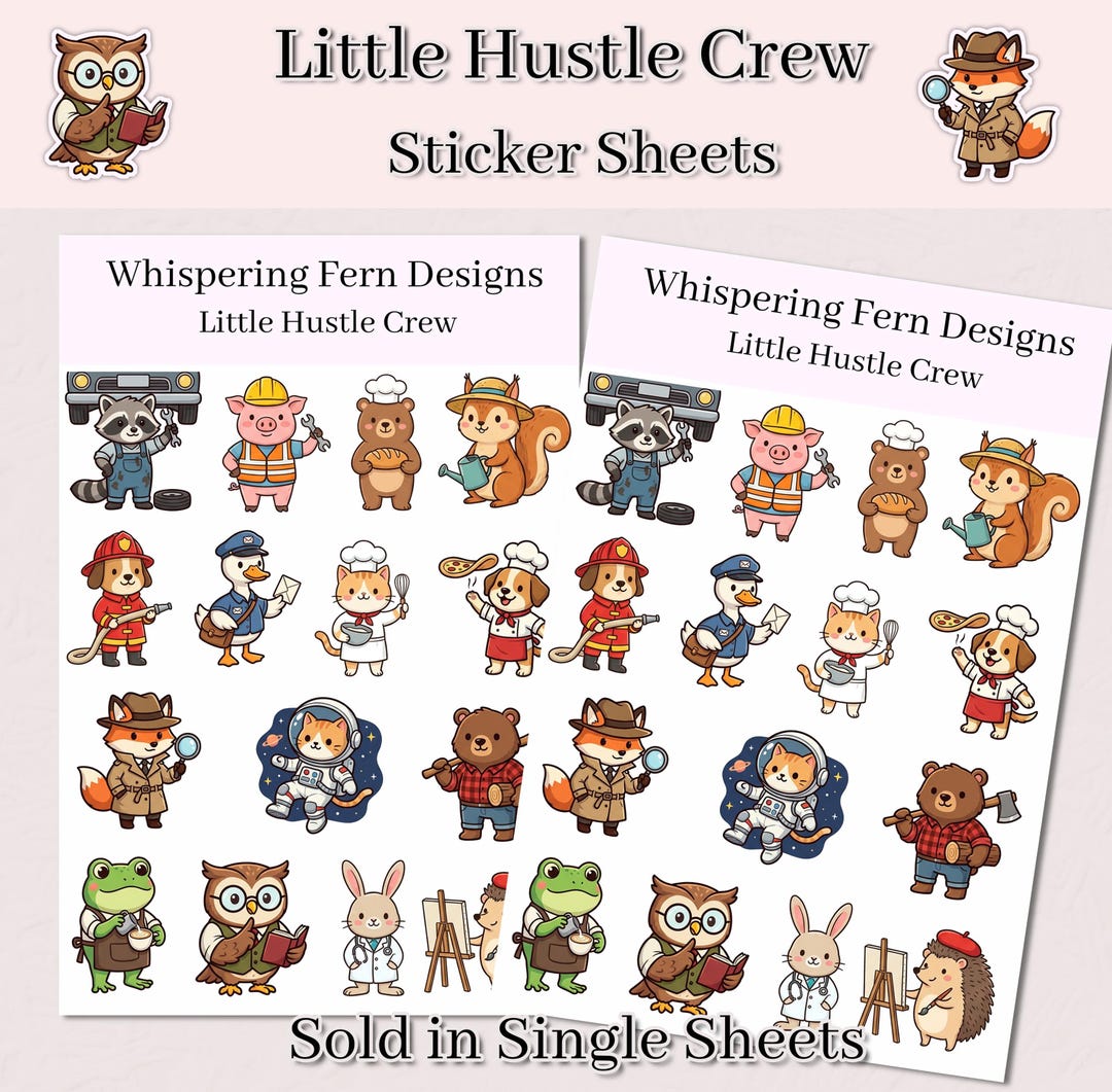 Not Normal Crew Sticker Little Hustle Crew Sticker Sheet – Animals With Jobs Stickers, Working ...