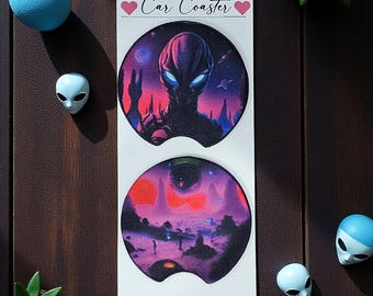 From Beyond Alien Car Coasters 2 Pack | Galaxy Car Accessories | Space Alien World Coasters | Cosmic Car Decor for Her