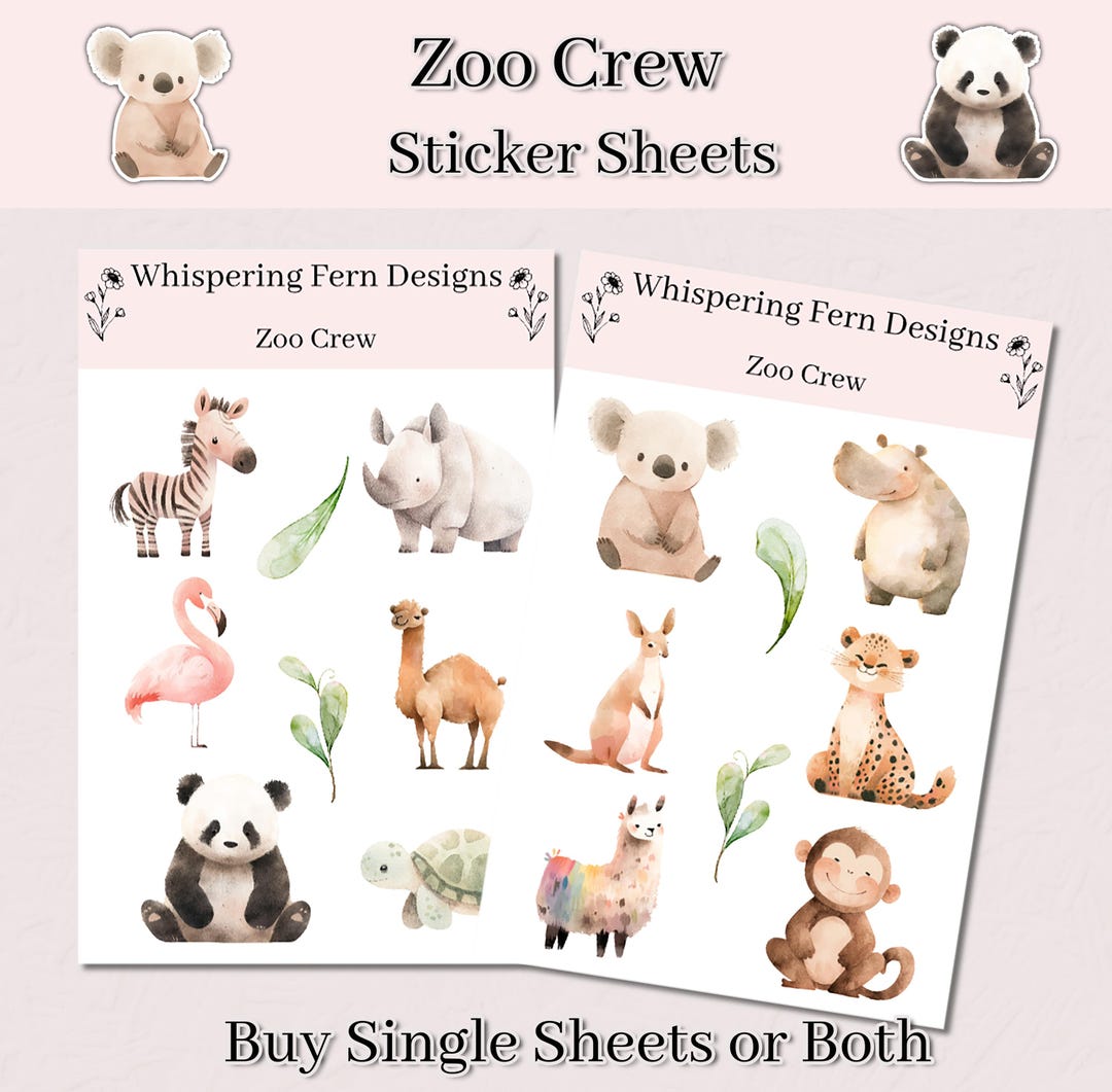 Comic Sticker Zoo Zoo Crew Sticker Sheet | Cute Animal Stickers | Watercolor Safari ...