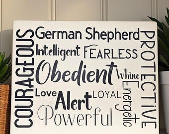 German Shepherd Dog Sign Wood Subway Style | Farmhouse Decor with German Shepherd Trait; Birthday, Christmas, Mother and Father's Day Gift
