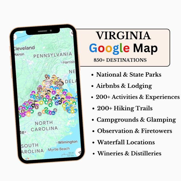 Mapa de Google de Virginia con más de 850 ubicaciones