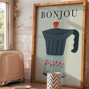 Bonjou Creole Coffee Pot Art Print, Kitchen Decor (Digital Download)