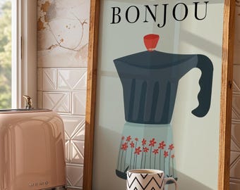 Bonjou Wall Art, Creole Poster, Trendy Creole Wall Art, Kitchen Decor, Printable Artwork, Colorful Creole Greeting, Wall Poster with Bonjou
