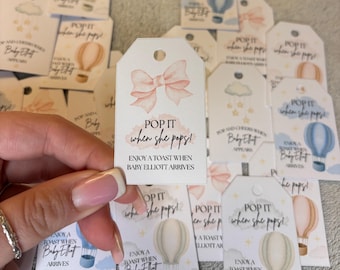 Personalised Baby Shower Bottle Tags | Pop When She Pops Favours