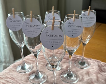 Custom Wedding Drink Tags | Personalised Champagne Glass Place Cards, Bridal Shower Favours