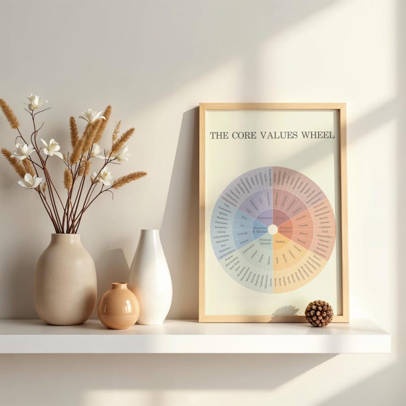 Core Values Wheel, Therapy Office Wall Art, Poster (digital Download ...