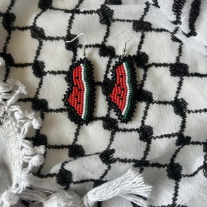 Watermelon Palestine Earrings, Handmade Beaded Earrings