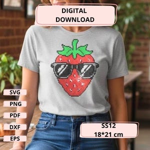 Strawberry Rhinestone Template PDF SVG, Rhinestone Pattern, Digital Download, Bling Template for Strass, Crystal Art