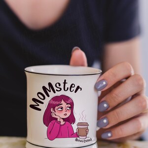 Design digital de café de mãe cansada engraçada – Ilustração Momster, download instantâneo para canecas e camisetas, ideia de presente para camisetas, canecas e cartões