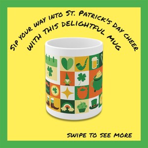 Festive St. Patrick&#39;s Day Coffee Mug - &quot;Shamrocks, Icons & Cheer!&quot;, Personalized St. Patrick&#39;s Day Mug, St. Patrick&#39;s Day Gift