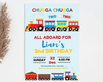 Train Birthday Invitation Train Invitation Chugga Chugga Two Two Digital E-Invite Train Mobile Theme Party Choo Choo Im 2 Boy birthday invit