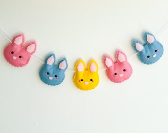Colourful Bunny Felt Garland, cute rabbit nursery, Easter wall hanging, Spring felt bunting, bunny rabbit garland, cute Easter spring decor