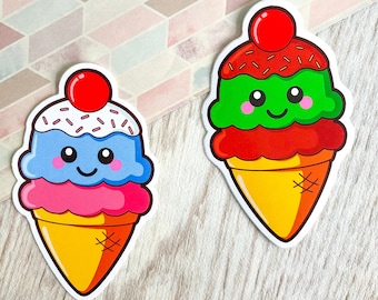 Ice Cream Sticker, food vinyl sticker, cute ice cream cone decal, kawaii food illustration, planner stickers, laptop decal sticker food gift
