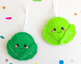 Brussels Sprout Decoration, fun festive decor, felt christmas tree decoration, felt food, kitsch xmas ornaments, funny christmas gift, happy