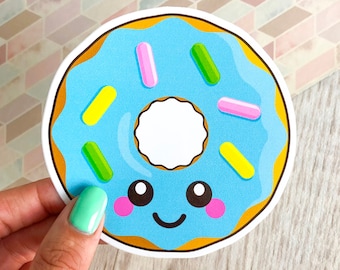 Blue Donut Sticker, food vinyl sticker, cute doughnut decal, kawaii food illustration, planner stickers, laptop decal sticker, donut gift