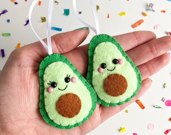 Felt Avocado Decoration, fun festive decor, cute christmas tree hanging decoration, felt food, kitsch xmas ornament, vegan gift idea avocado