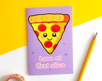 Pizza Love Card, cute food illustration, cute valentine's day, alternative valentine's card, anniversary card, happy pizza card