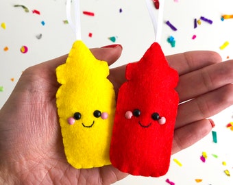 Sauce Bottle Decoration, ketchup and mustard ornament, funny festive decor, fast food christmas, cute christmas tree decoration, felt food