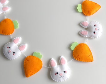 EASTER BUNNY GARLAND | cute rabbit nursery, Easter wall hanging, Spring felt bunting, felt bunny garland, felt rabbit garland, bunny decor