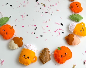 AUTUMN PUMPKIN GARLAND | pumpkin spice latte bunting, felt pumpkins, halloween home decor, autumn wall hanging, halloween fall decoration