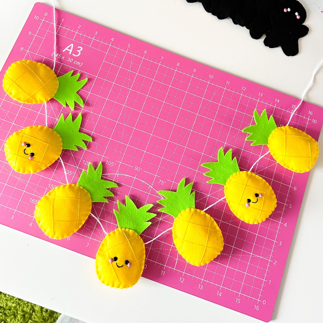 Happy Pineapple Garland, Felt Bunting, Tropical Wall Hanging, Cute