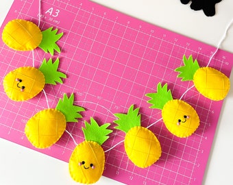 Happy Pineapple Garland, felt bunting, tropical wall hanging, cute pineapple kitchen decor, cute fruit garland, pineapple home decor