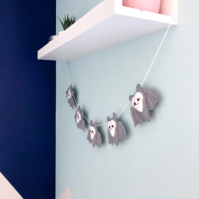 Grey Bat Felt Garland Cute Bat Bunting Halloween Wall Etsy