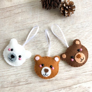 Bear Hanging Decoration, felt Christmas tree decorations, cute brown bear decoration, felt polar bear hanging ornament, cute festive decor image 1