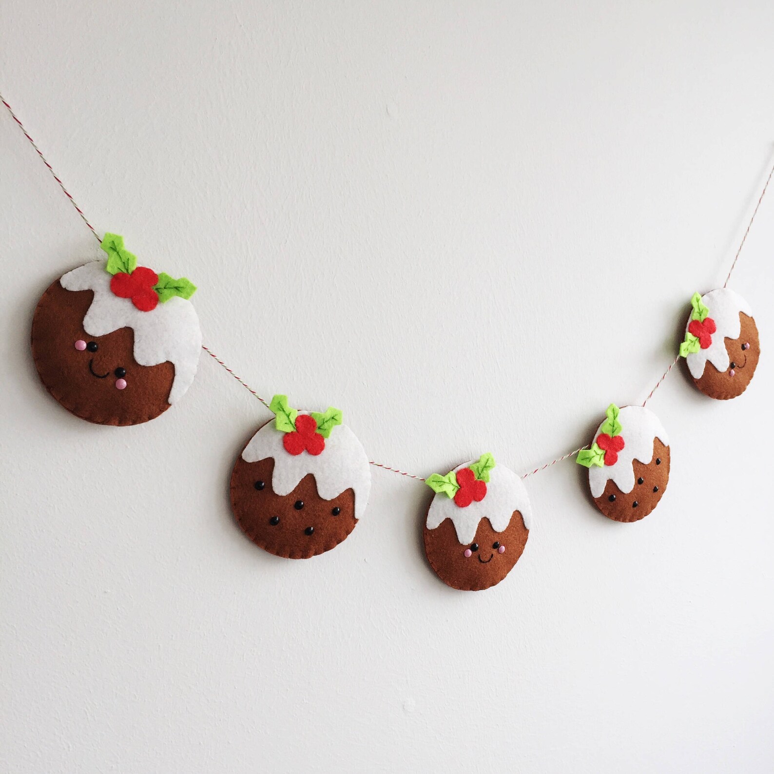 Christmas Pudding Garland Cute Festive Banner Happy Felt Etsy