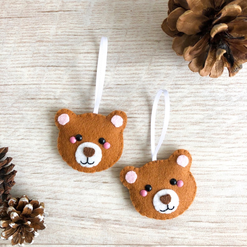 Bear Hanging Decoration, felt Christmas tree decorations, cute brown bear decoration, felt polar bear hanging ornament, cute festive decor image 3