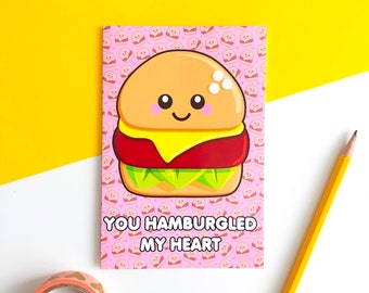 BURGER GREETING CARD | fun food illustration, love card, cute valentine's day card, friendship card, food pun, alternative valentine's card