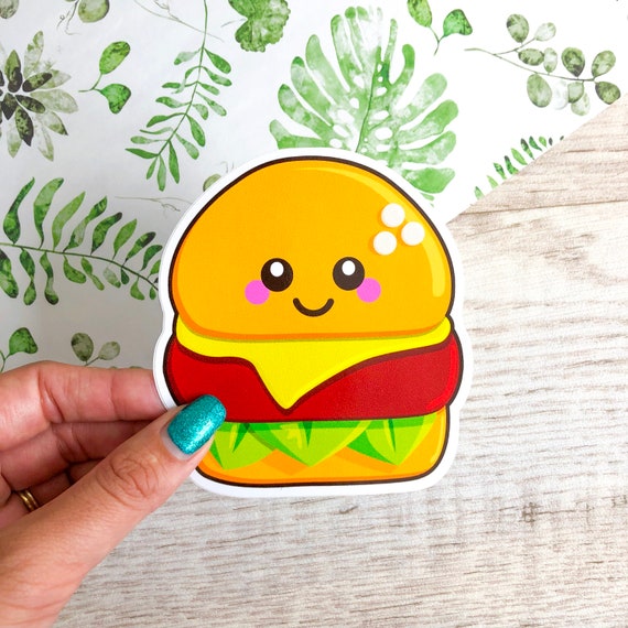 Happy Burger Sticker, Food Vinyl Sticker, Cute Cheeseburger Decal, Kawaii  Fast Food Illustration, Planner Stickers, Laptop Decal Sticker 