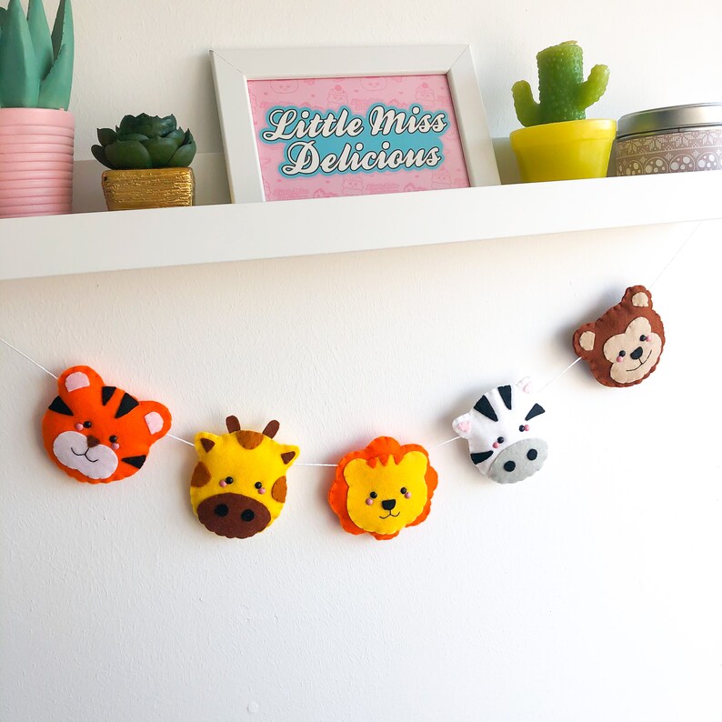 Cute Jungle Felt Garland Safari Animals Nursery Animal Wall Etsy