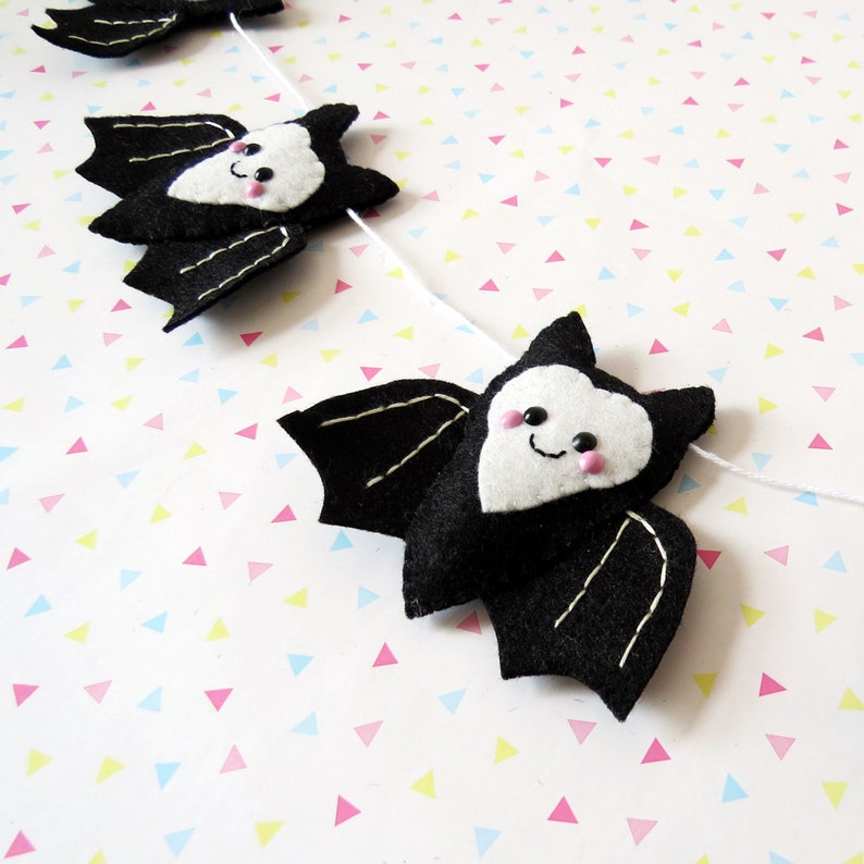 Black Bat Garland Cute Halloween Bunting Felt Halloween Etsy