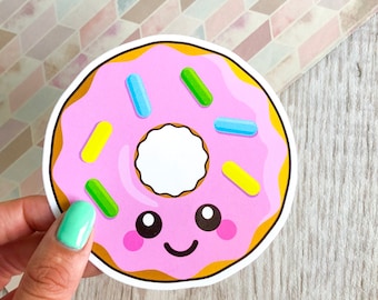 Pink Donut Sticker, food vinyl sticker, cute doughnut decal, kawaii food illustration, planner stickers, laptop decal sticker, donut gift