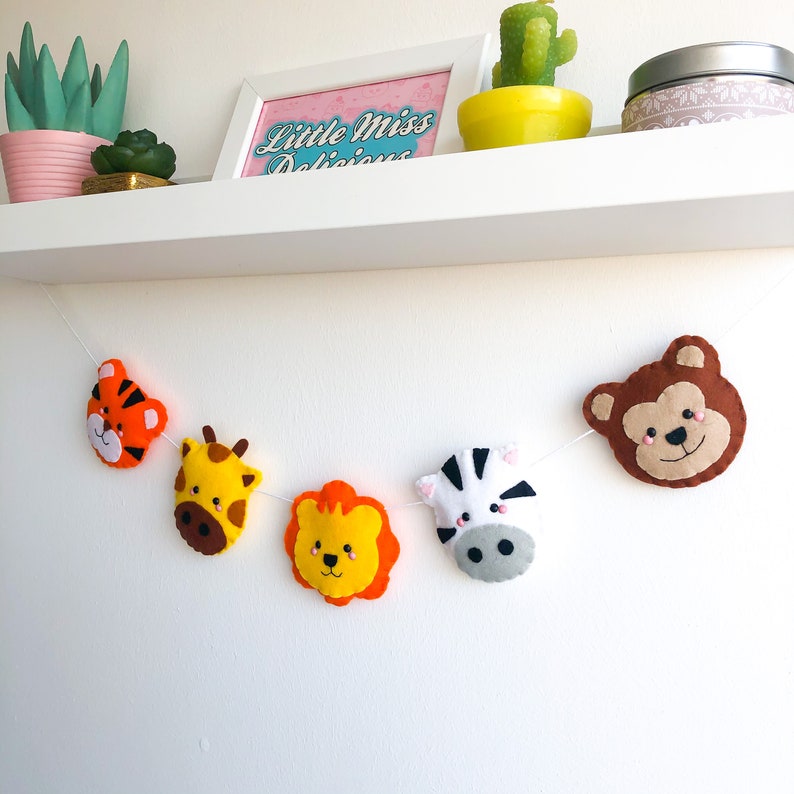 Cute Jungle Felt Garland Safari Animals Nursery Animal Wall Etsy