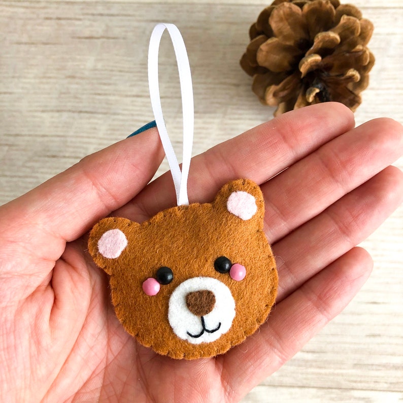 Bear Hanging Decoration, felt Christmas tree decorations, cute brown bear decoration, felt polar bear hanging ornament, cute festive decor image 4