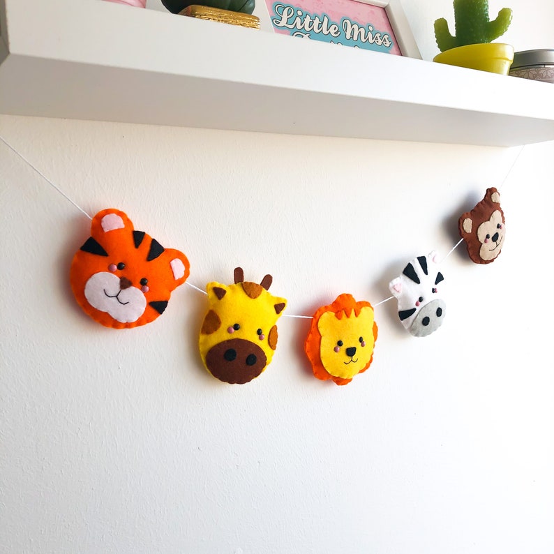 Cute Jungle Felt Garland Safari Animals Nursery Animal Wall Etsy