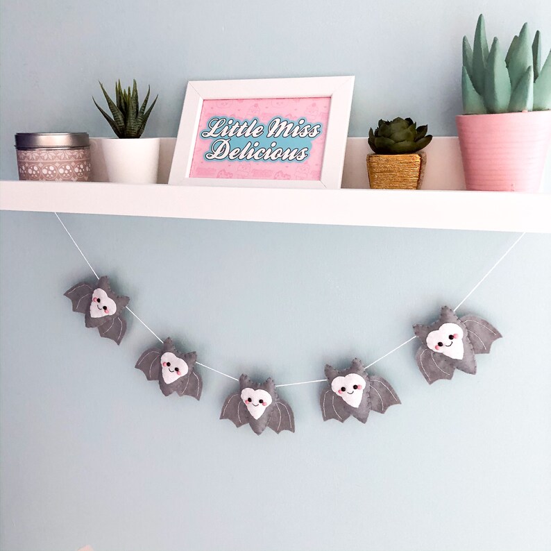 Grey Bat Felt Garland Cute Bat Bunting Halloween Wall Etsy