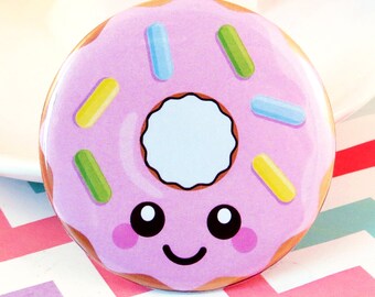 Pink Donut Magnet / Badge, doughnut pin badge, fun home decor, cute fridge magnet, kawaii button badge, donut gift idea, stocking filler