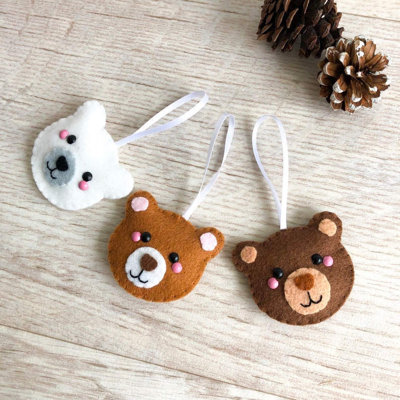 Bear Hanging Decoration, felt Christmas tree decorations, cute brown bear decoration, felt polar bear hanging ornament, cute festive decor image 2