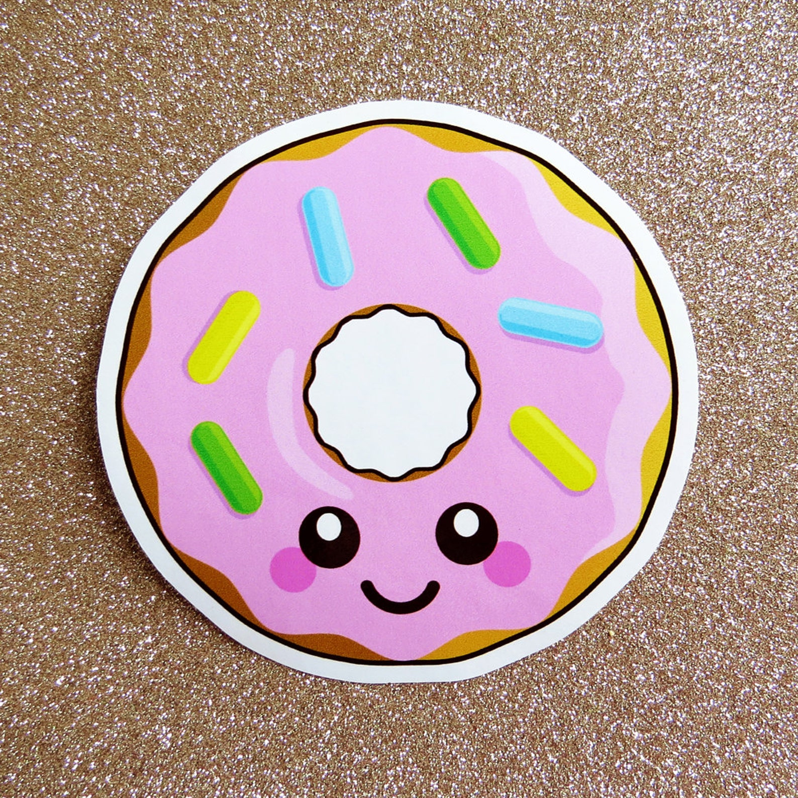 Pink Donut Vinyl Sticker 10cm fun laptop sticker cute food Etsy