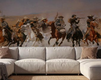 Cowboy Rider Wallpaper: Vintage Western Wall Mural ( Peel and Stick or Traditional )