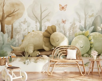 Dinosaurusbehang peuter kinderen - muurschildering kinderkamer dinojongens (verwijderbare peel & stick / traditioneel)